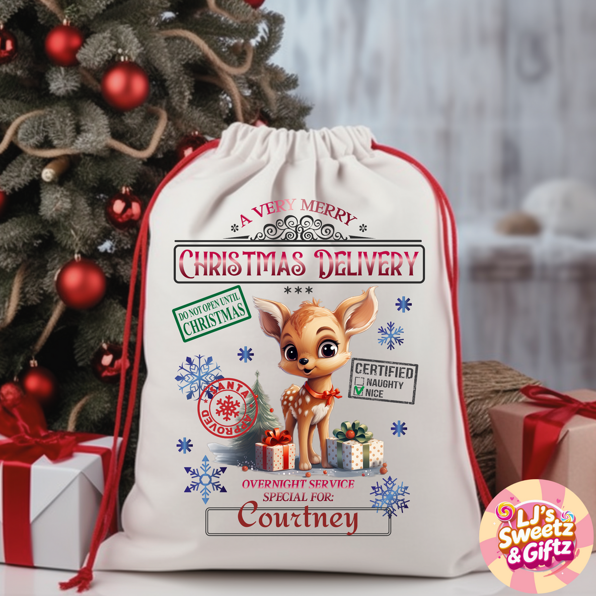 Reindeer Design Christmas Sack
