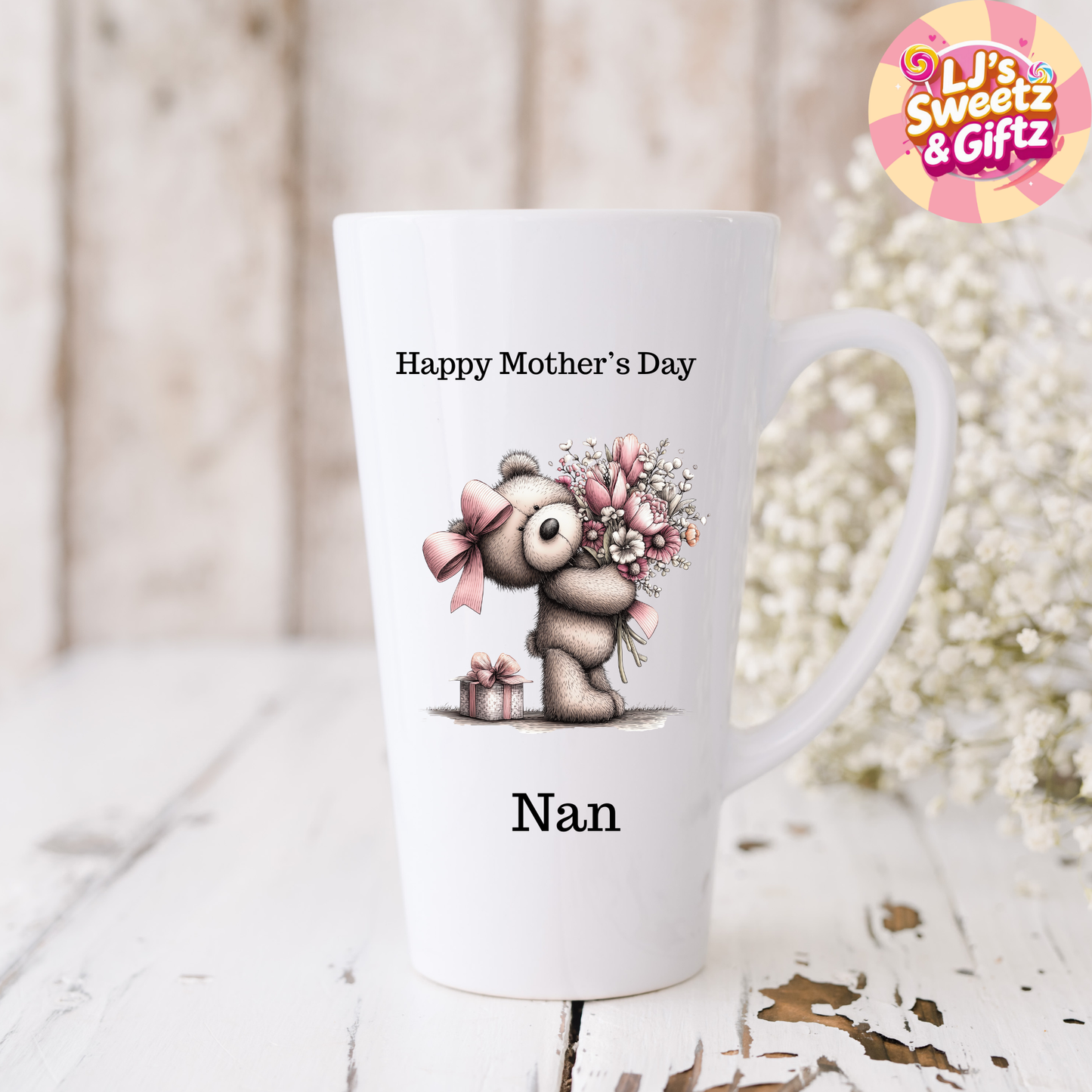 Mother's Day Bear with Pink Bow Latte Mug