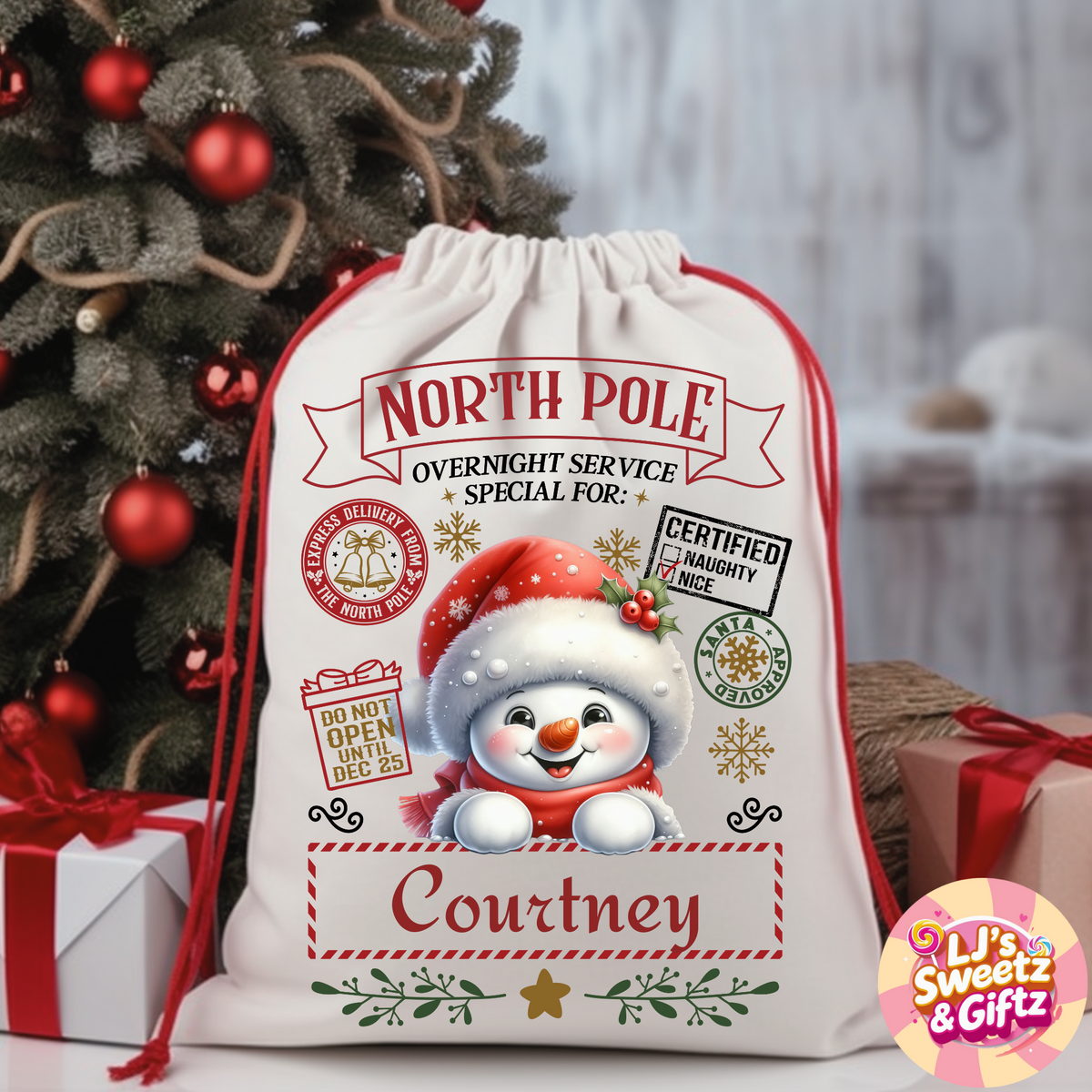 Snowman Design Christmas sack ljs sweetz giftz