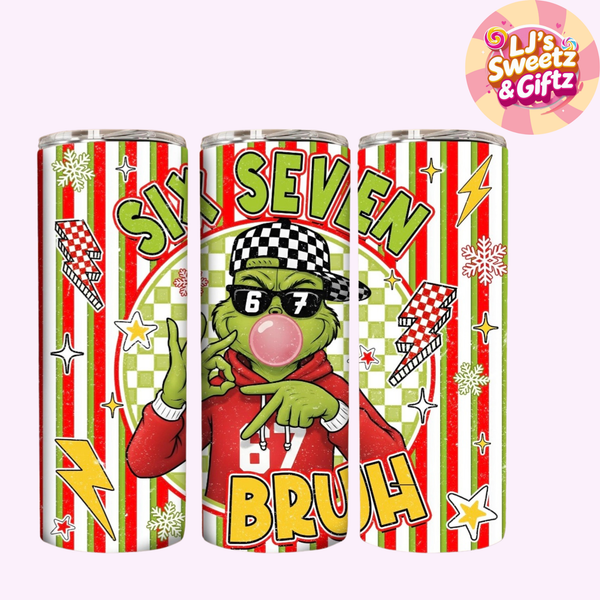 Three colorful tumbler designs with a character wearing sunglasses and a red outfit, featuring the brand 'Li's Sweetz & Giftz'.