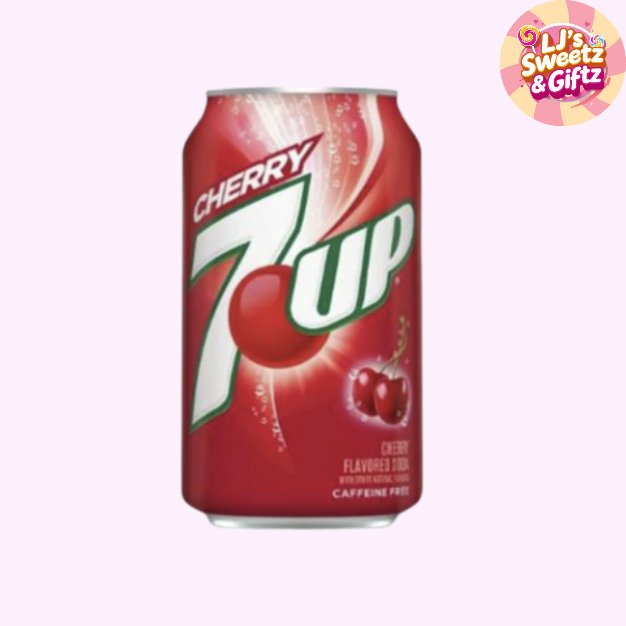 Cherry 7UP can with a red background
