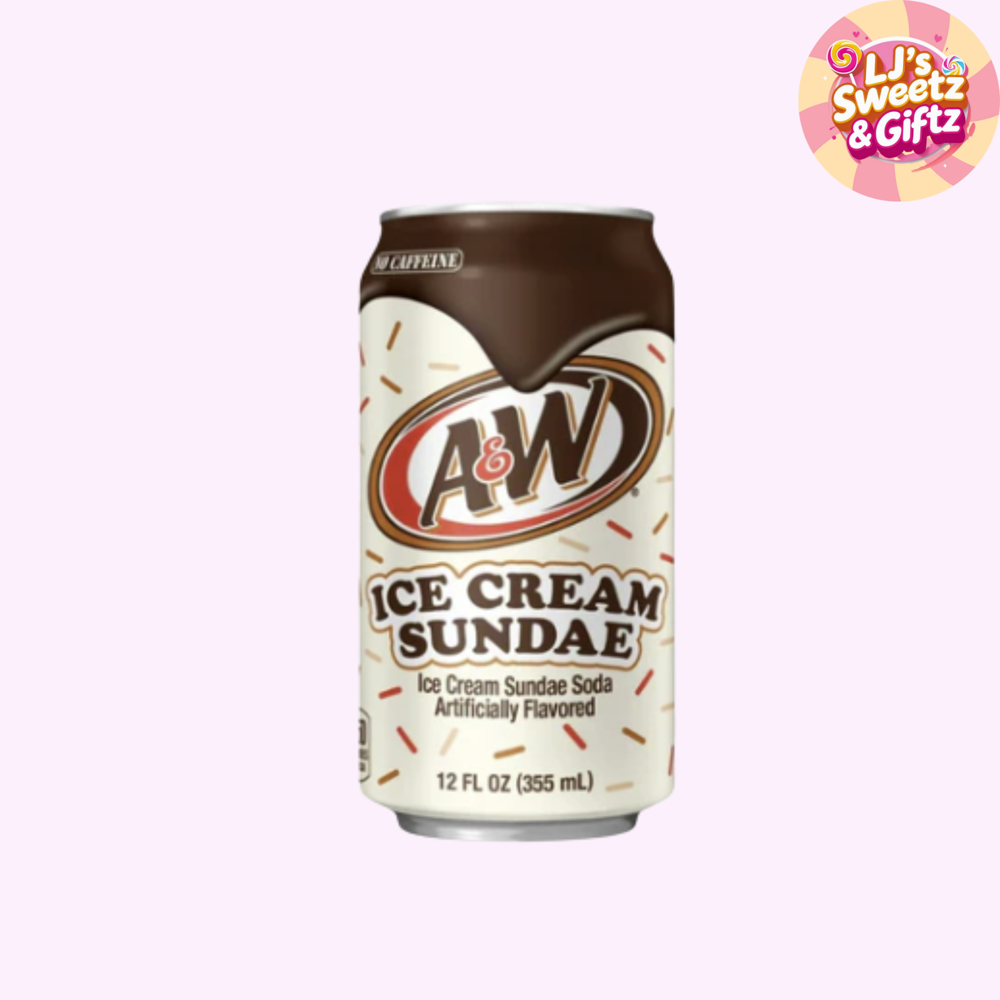 A&W Ice Cream Sundae soda can on a white background with a brand logo in the corner.