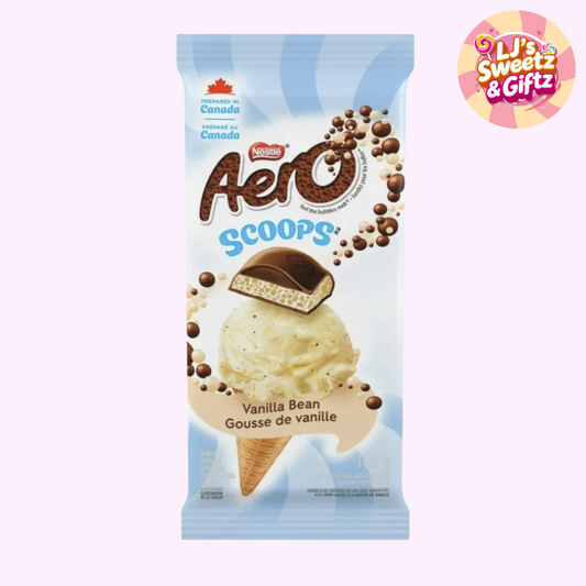 Aero Scoops Vanilla Bean ice cream package with Nestlé logo on a white background