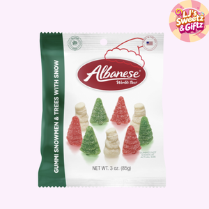 Albanese gummi snowmen and trees with snow package on a white background
