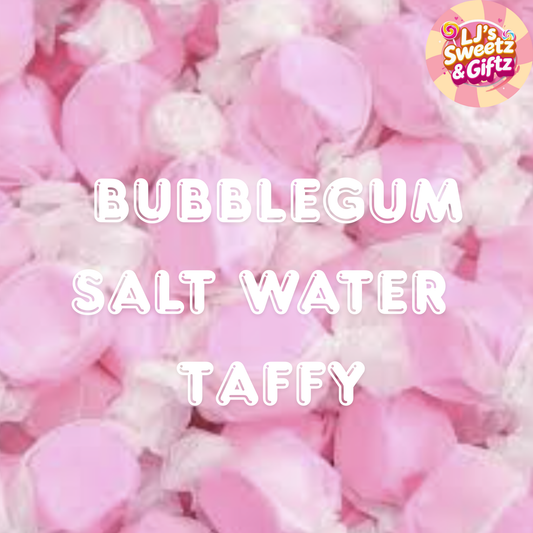 Bubblegum Pink and white taffy with 'LJ's Sweetz & Giftz' logo on a pink background