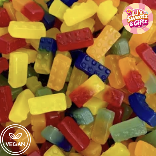 Colorful candy blocks resembling building bricks with 'LJ's Sweetz & Giftz' branding.