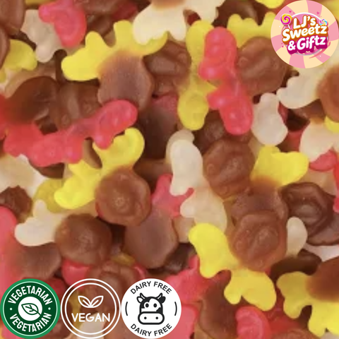 Chillie Billies Reindeer Assorted colorful gummy candies with visible branding and certification logos.