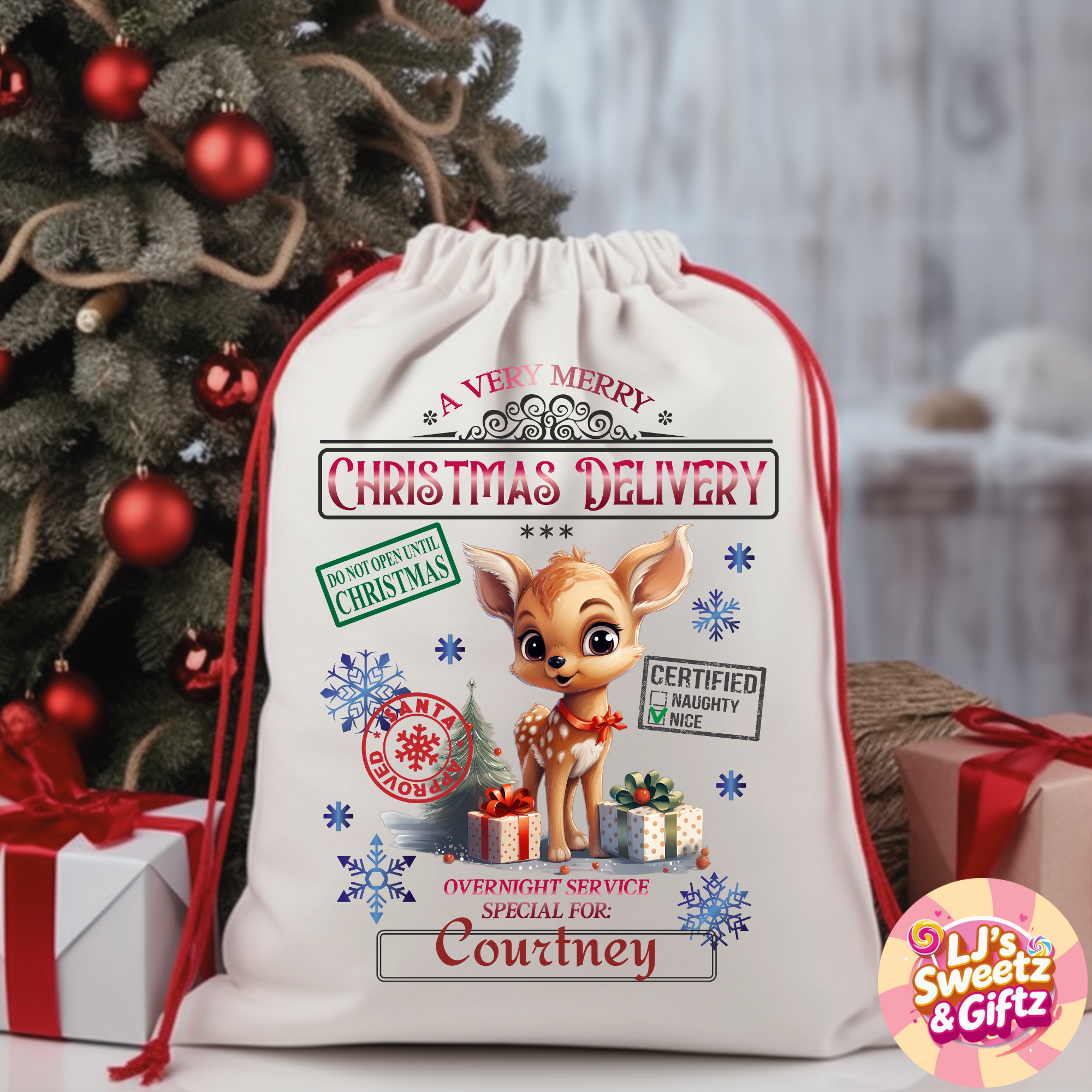 Reindeer Design Christmas Sack