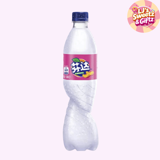 Fanta bottle with a colorful label on a white background