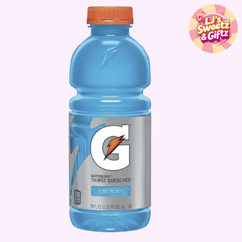 Blue Gatorade bottle with orange cap on a white background, featuring 'LJ's Sweet & Giftz' logo.