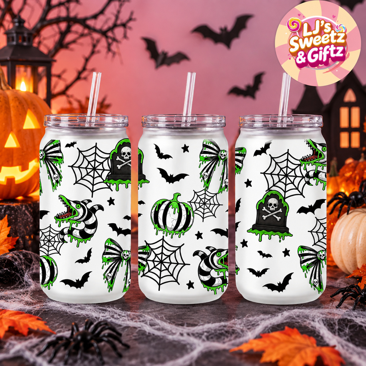 Halloween Horror Bow Plastic Libby Cup and Straw