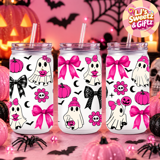 Halloween Pink Ghost Plastic Libby Cup and Straw