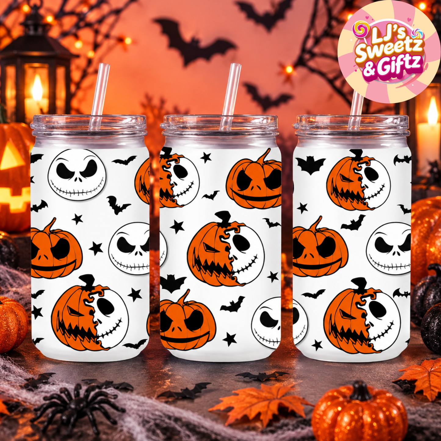 Halloween Pumpkin/Skull Plastic Libby Cup and Straw