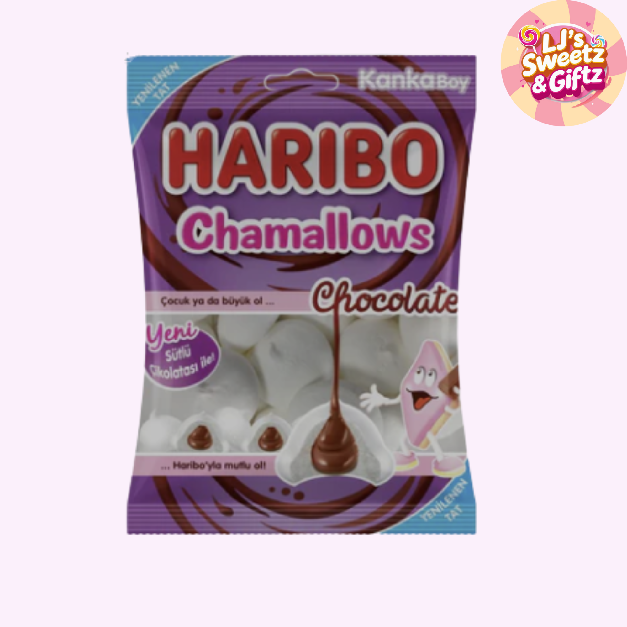 Haribo Chamallows Chocolate packaging with KankaBoy branding on a white background