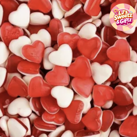 Red and white heart-shaped candies with 'LJ's Sweetz & Giftz' logo.