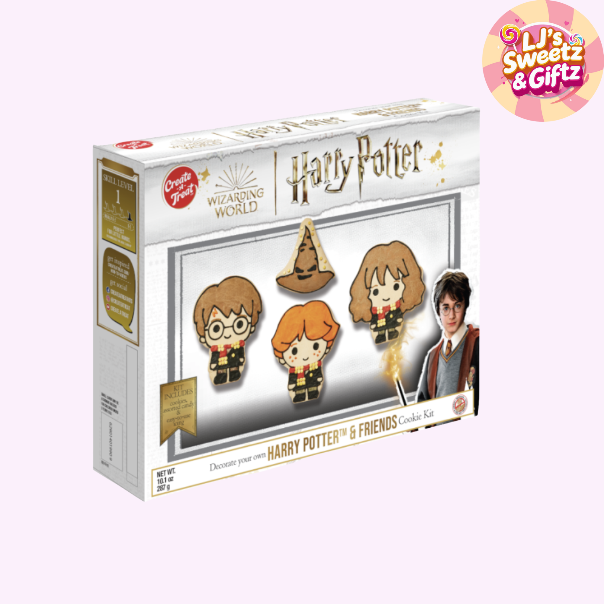 Box of Harry Potter-themed cookie cutters with character illustrations on a white background.