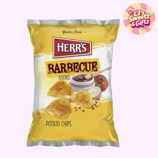 Herr's Barbecue flavored potato chips packaging on a white background
