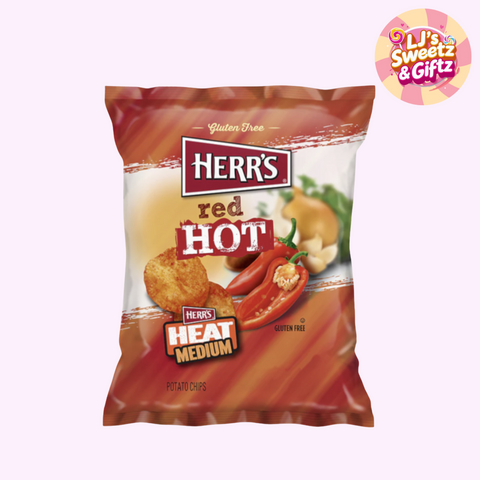 Herr's Red Hot potato chips packaging on a white background