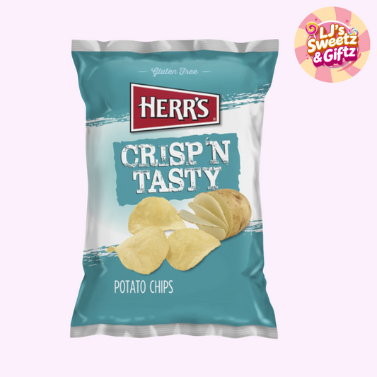 Herr's Crisp 'N Tasty potato chips packaging on a white background