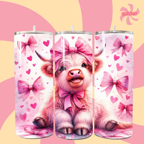 Highland Cow Pink Bow Tumbler