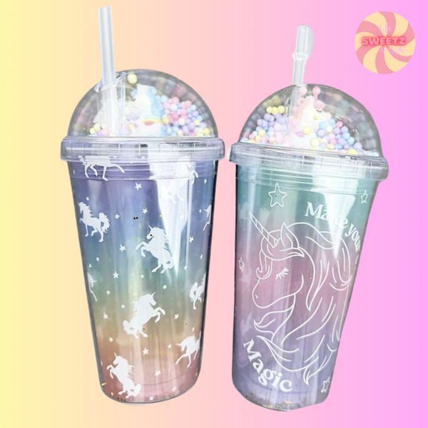 Rainbow/Unicorn Dome Lid with Straw 450ml