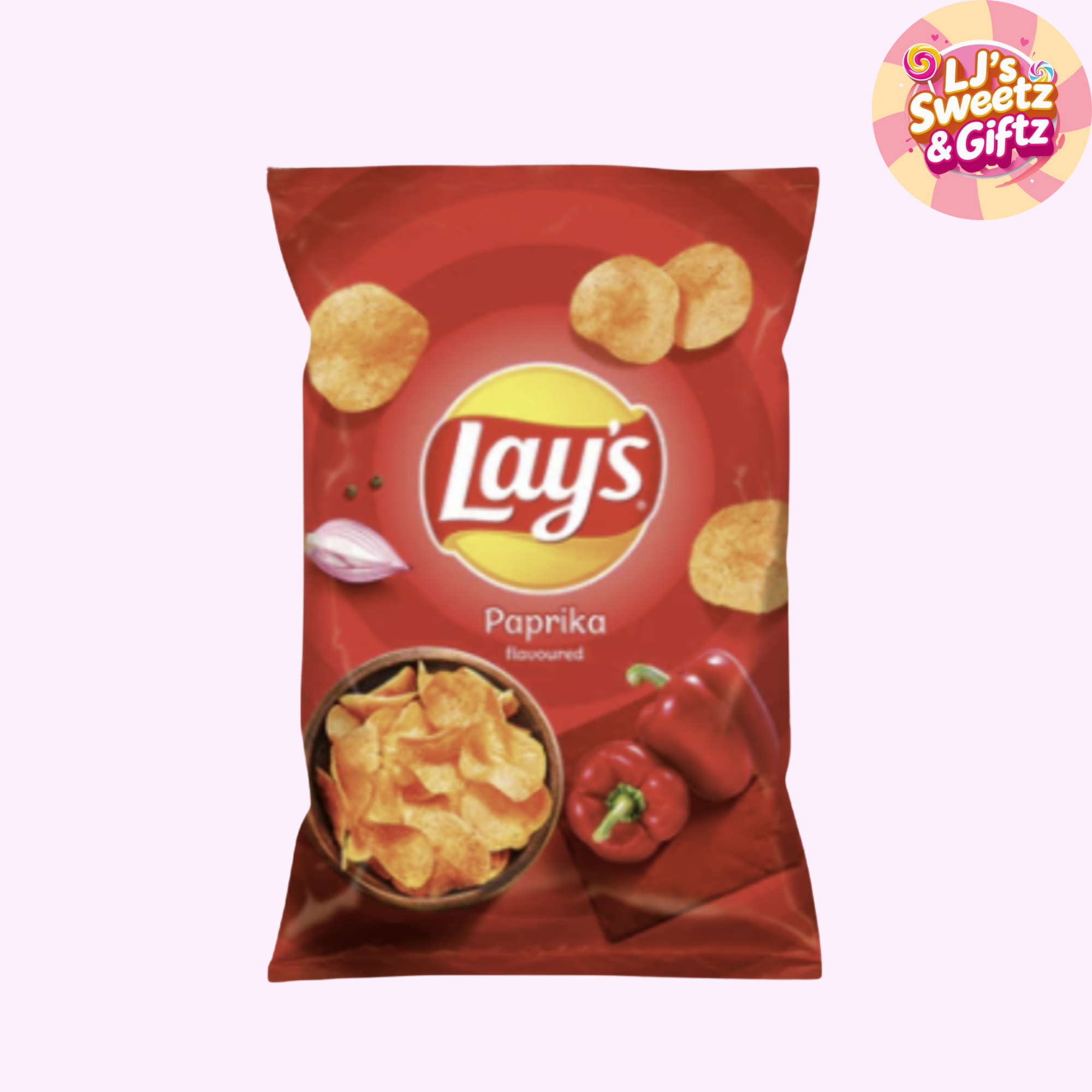 Lay's Paprika flavored chips packaging on a white background