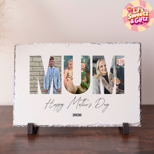 MUM 3 Photo Personalised Slate
