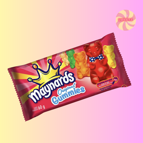Maynards Original Gummies candy package on a gradient background