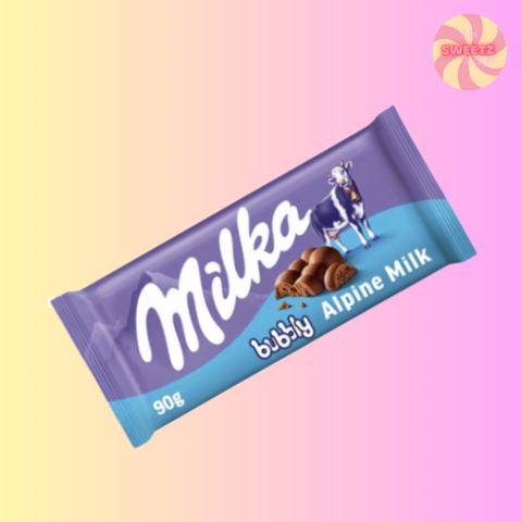 Milka chocolate bar packaging on a pastel gradient background