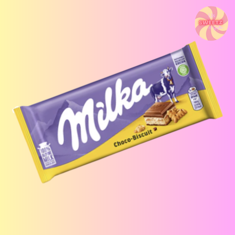 Milka chocolate bar packaging on a gradient background