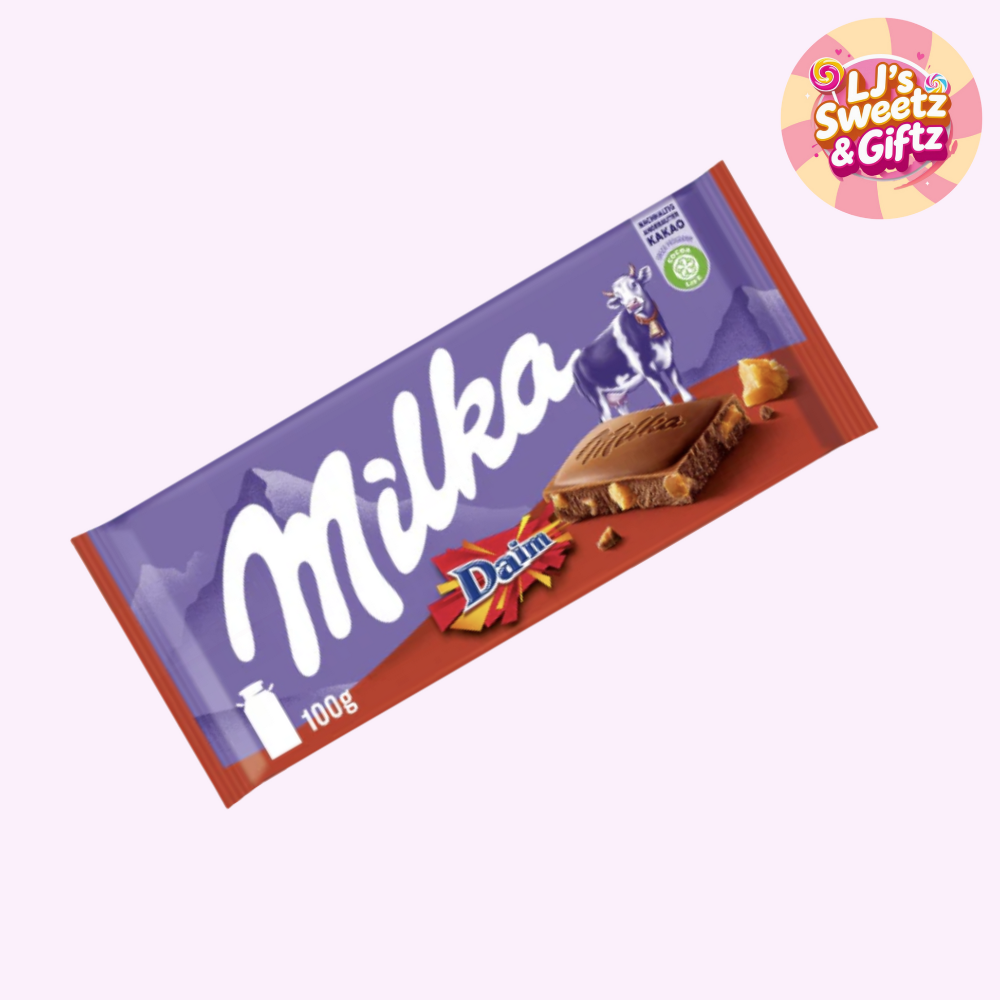 Milka chocolate bar packaging with a purple and red design on a white background