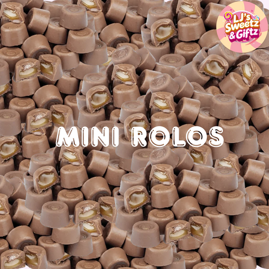 Pile of Mini Rolos with 'LJ's Sweetz & Gifz' logo in the corner.