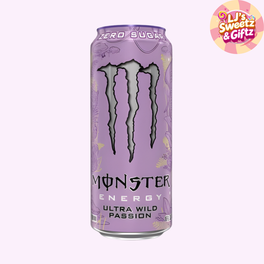 Monster Energy Ultra Wild Passion can on a white background with a brand logo in the corner.