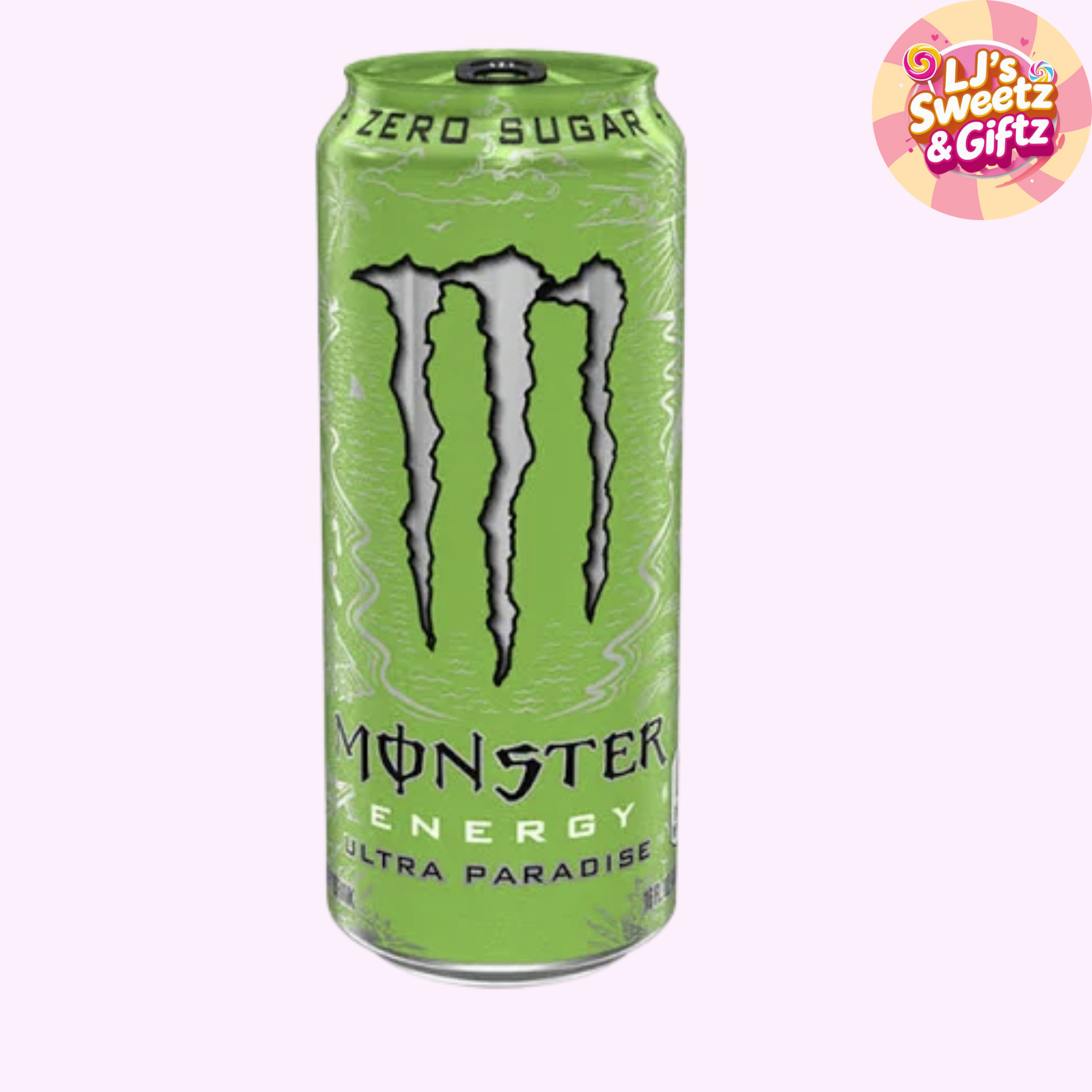 Green Monster Energy drink can on a white background
