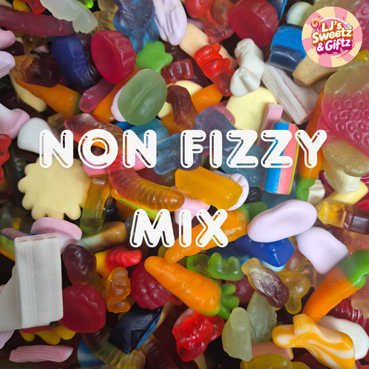 Assorted non-fizzy gummy candies with 'LJ's Sweetz & Gifts' branding.