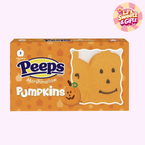 Box of Peeps Marshmallow Pumpkins with a pumpkin design on an orange background.