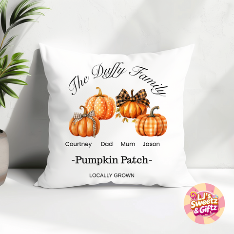 Pumpkin Cushion Personalised Family LJs Sweetz Giftz Logo