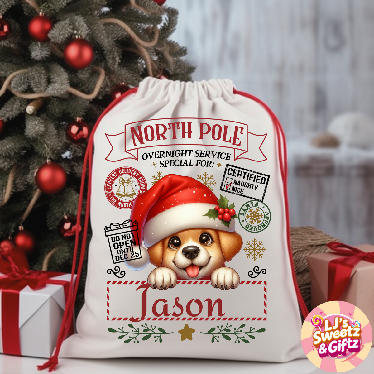 Puppy Design Christmas Santa Sack LJs Sweetz giftz