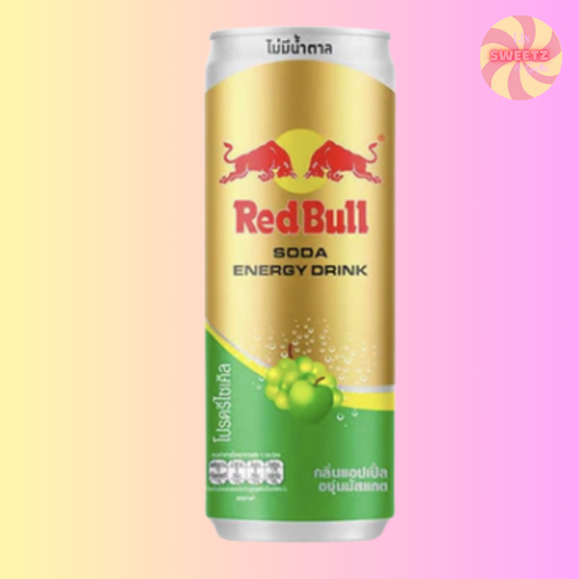 Red Bull energy drink can on a colorful background