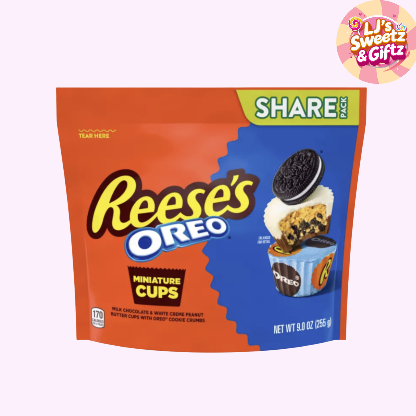 Reese's Oreo miniature cups packaging with colorful design on a white background