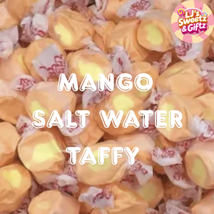 Mango salt water taffy with 'LJ's Sweetz & Giftz' logo in the corner.