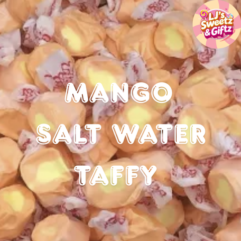 Mango salt water taffy with 'LJ's Sweetz & Giftz' logo in the corner.