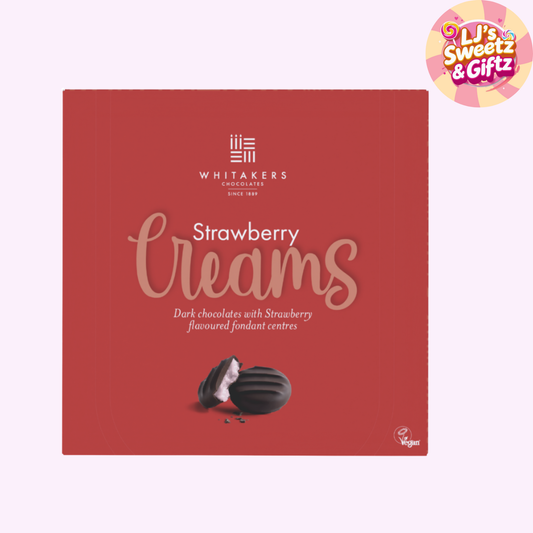Whitaker's Strawberry Creams chocolate box with a red background