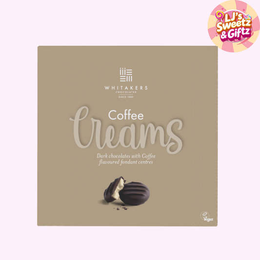 Whittaker's Coffee Creams chocolate packaging on a light purple background