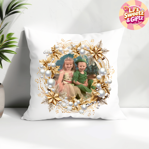 Christmas Gold Wreath Photo Cushion