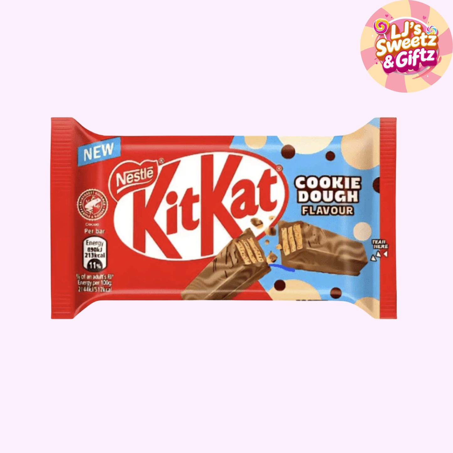 KitKat Cookie Dough flavor packaging with Nestle logo on a white background
