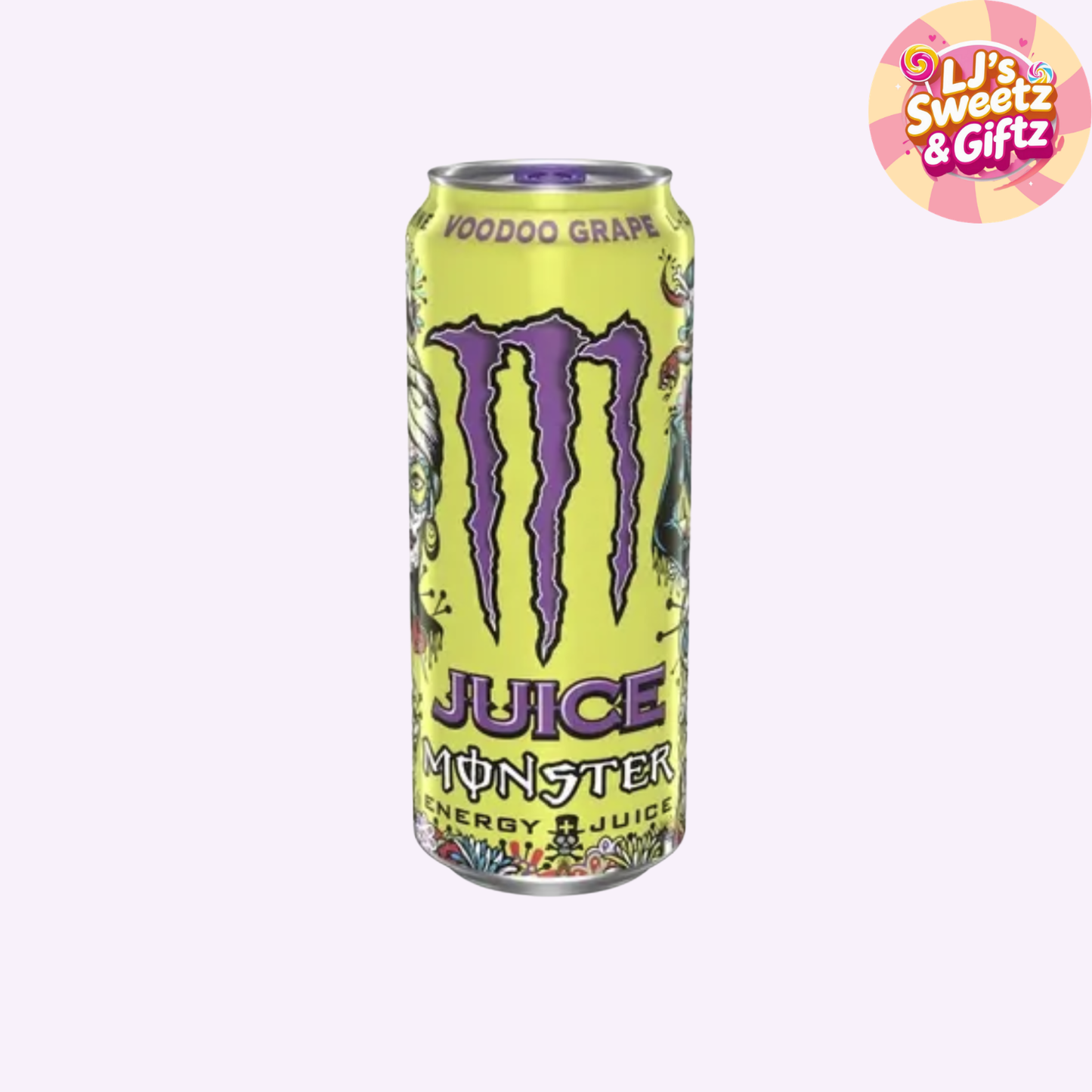 Monster Energy drink can with a yellow label on a white background