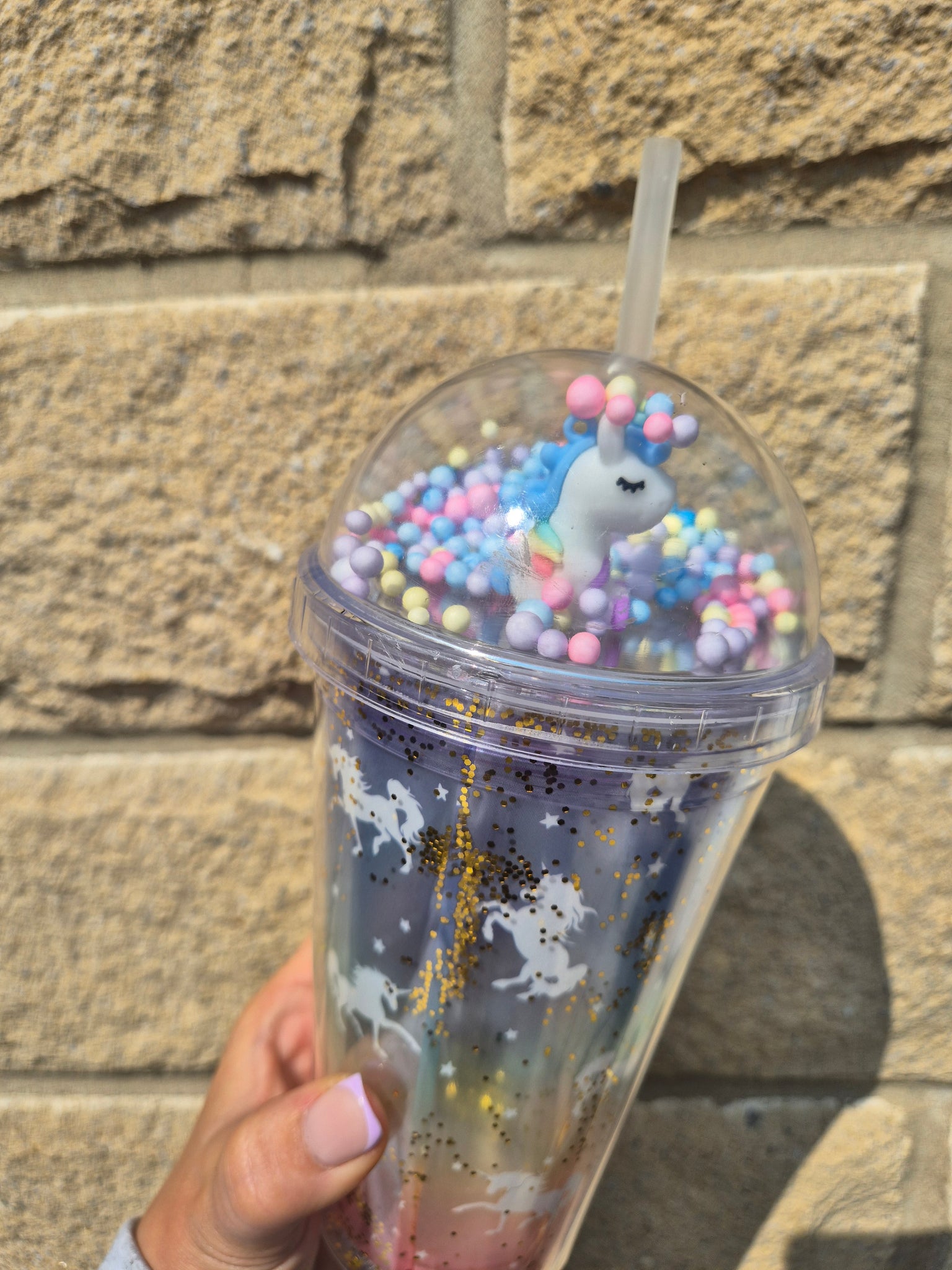 Rainbow/Unicorn Dome Lid with Straw 450ml