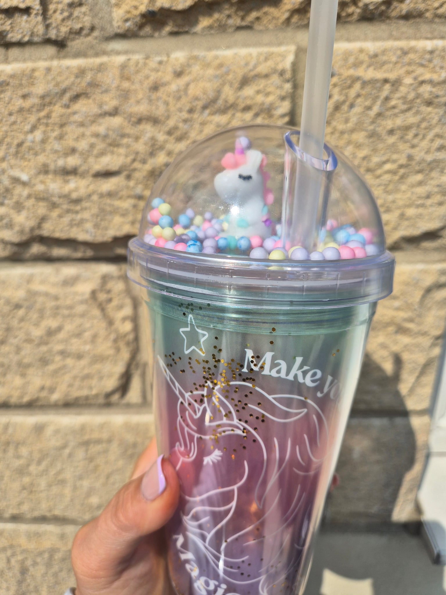 Rainbow/Unicorn Dome Lid with Straw 450ml
